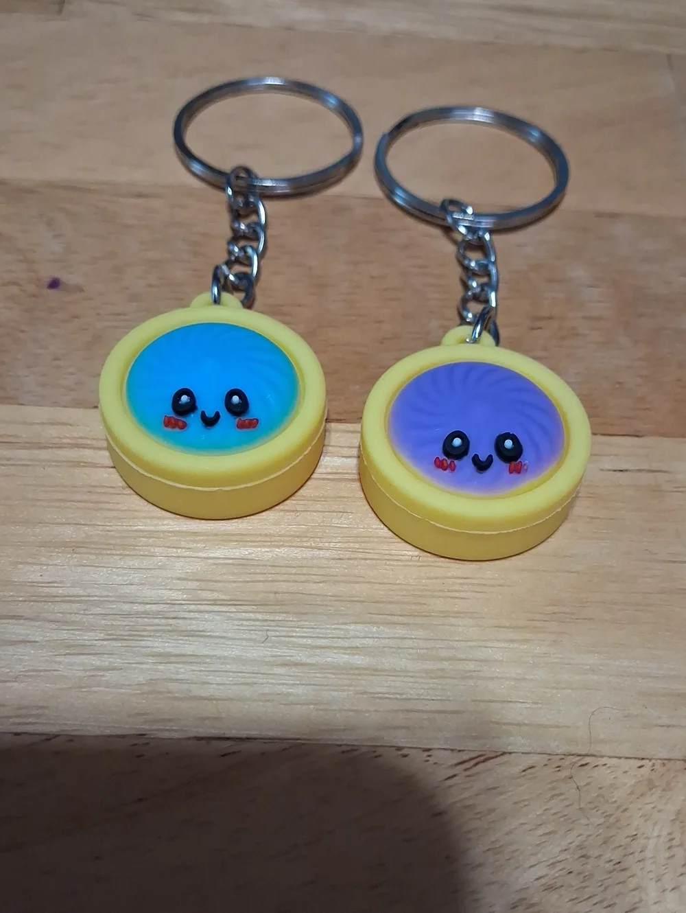 Cute Kawaii Dumpling Smiley Keychain Set - Blue & Purple Faces